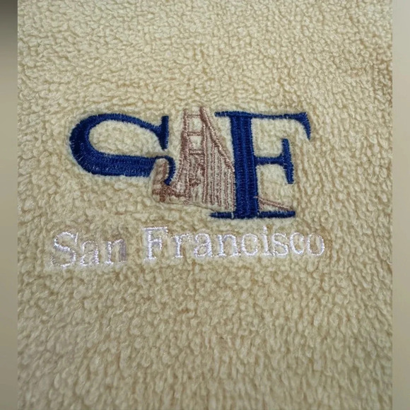 90’s San Francisco Tourist ZipUp Fleece Jacket XL Overized Comfy Y2K Yellow Navy - Picture 3 of 11